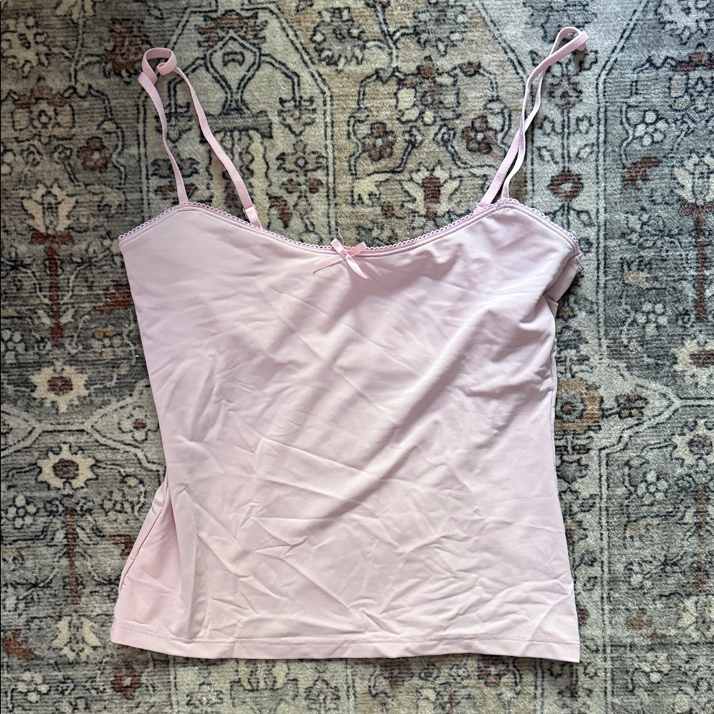 Zara Light Pink Spaghetti Strap Cami with Lace Trim
